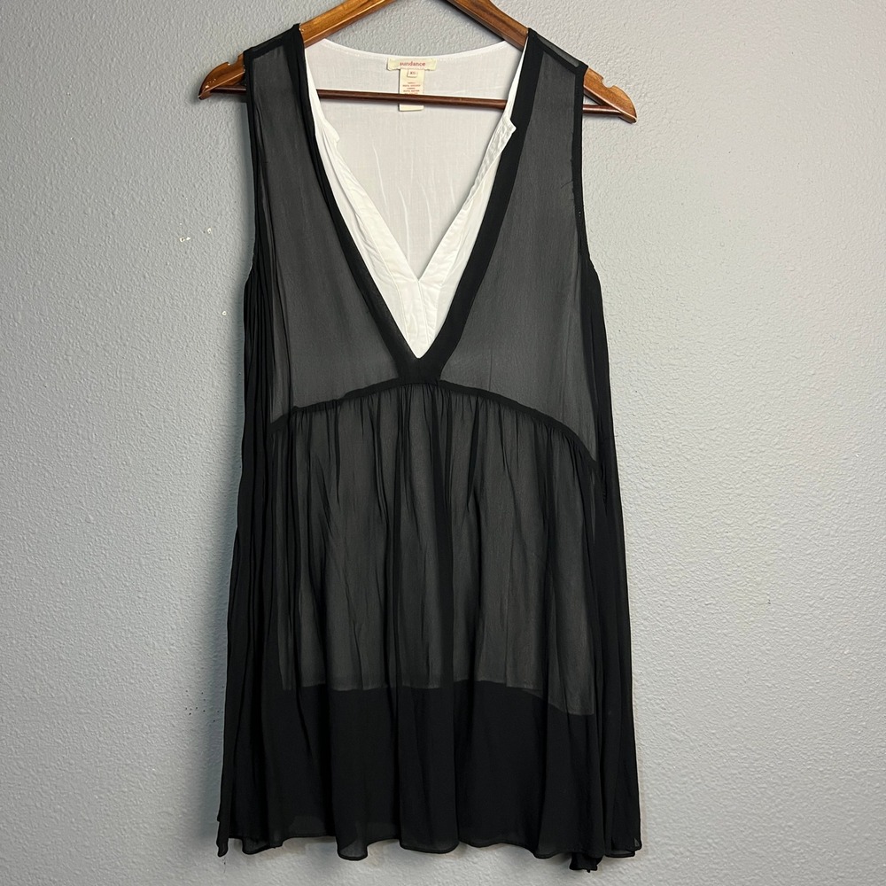 Sundance Black Tuxedo Sleeveless Babydoll‎ Mesh Sheer Tunic XS Sexy V Neck Flowy